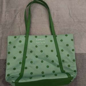 Clinique Kate Spade Green Polka Dot Tote - NWOT